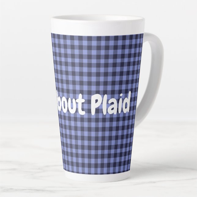 Buffalo Plaid Blue & Black Monogram Simple | Latte Mug (Right Angle)
