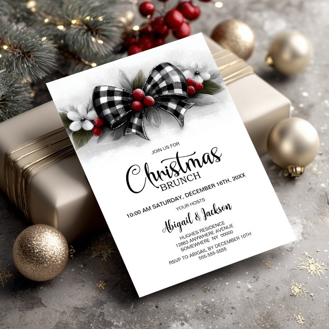Buffalo Plaid Bow Christmas Brunch Invitation (Creator Uploaded)