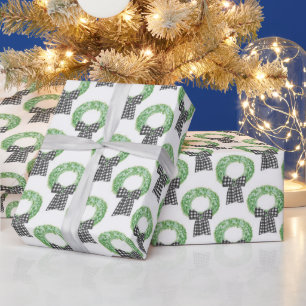 Buffalo Plaid Bow Wreath Wrapping Paper