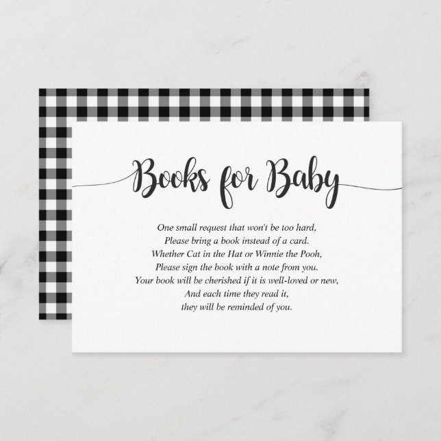 Buffalo Plaid Bring A Book Baby Shower Enclosure Card (Front/Back)
