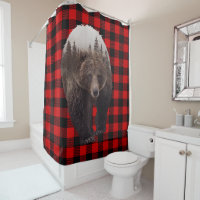 Buffalo Plaid Brown Bear Cabin Rustic 
