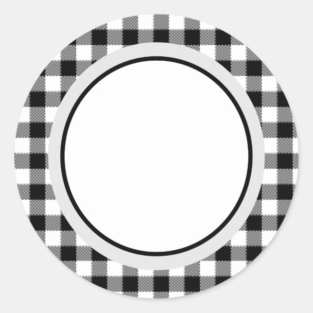 Buffalo Plaid, Buffalo Check Black and White Plaid Classic Round Sticker (Front)