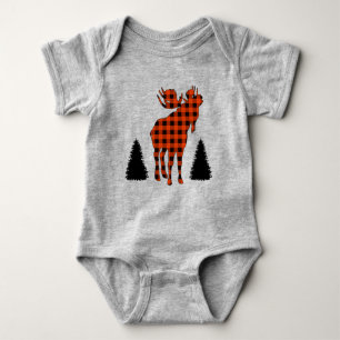 Buffalo Plaid Bull Moose Pine Trees Baby Bodysuit