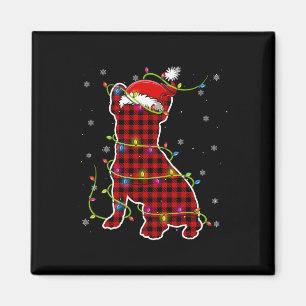 Buffalo Plaid Bulldog Santa Christmas Pajama Match Magnet