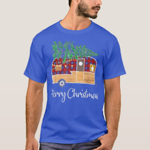 Buffalo Plaid Camping Merry Christmas Lights Tree T-Shirt