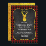 Buffalo Plaid Chalkboard Foil Christmas Party Invitation<br><div class="desc">Christmas party rustic chalkboard invitation featuring a buffalo plaid pattern and a gold foil deer and reverse customisable to your event specifics.</div>