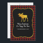 Buffalo Plaid Chalkboard Foil Christmas Photo Holiday Card<br><div class="desc">Rustic christmas greetings card featuring a buffalo plaid pattern and gold foil moose and acorns customisable to your event specifics. Square instagram photos are ideal.</div>