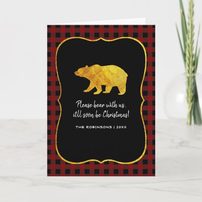 Buffalo Plaid Chalkboard Foil Christmas Photo Holiday Card (Front)