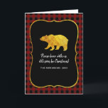 Buffalo Plaid Chalkboard Foil Christmas Photo Holiday Card<br><div class="desc">Rustic christmas greetings card featuring a buffalo plaid pattern and gold foil bear and leaf customisable with your own photo.</div>