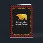 Buffalo Plaid Chalkboard Foil Christmas Photo Holiday Card<br><div class="desc">Rustic christmas greetings card featuring a buffalo plaid pattern and gold foil bear and leaf customisable with your own photo.</div>