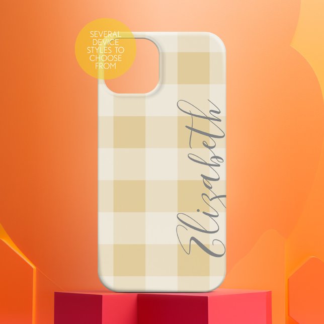 Buffalo Plaid Check Calligraphy CAN edit gold Case-Mate iPhone Case (Personalized Phone Case with Custom Text and Trendy Design)