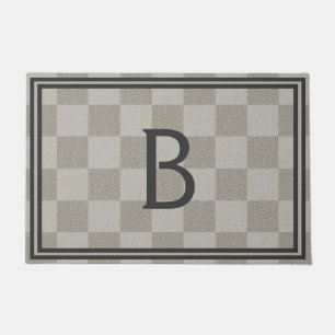 Buffalo Plaid Check Fabric Custom Beige Grey Doormat