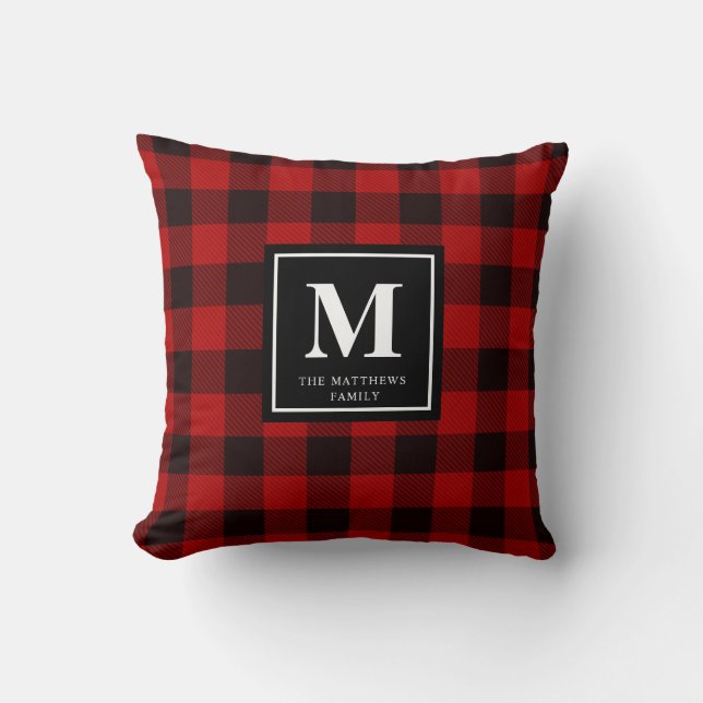 Buffalo Plaid Check Monogram- Black Cushion (Front)