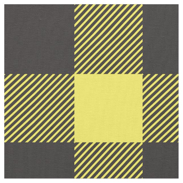 Buffalo Plaid Check Pattern Black Yellow Fabric (Close Up)