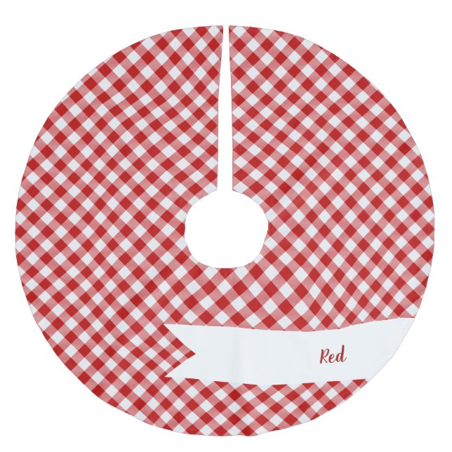 Buffalo Plaid Check Red White Brushed Polyester Tree Skirt (Front)