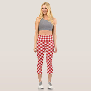 Buffalo Plaid Check Red White Capri Leggings