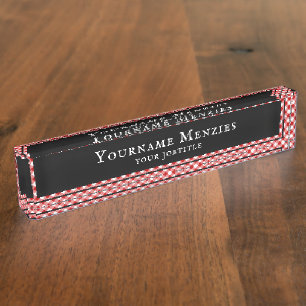 Buffalo Plaid Check Red White Nameplate