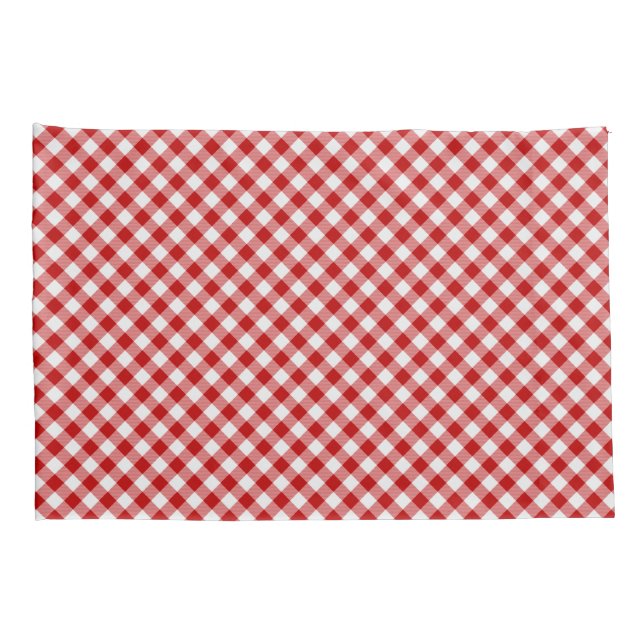 Buffalo Plaid Check Red White Pillowcase (Back-Right)