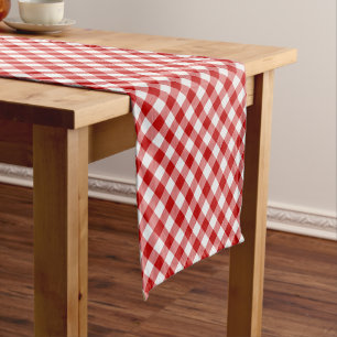 Buffalo Plaid Check Red White Short Table Runner