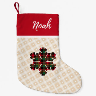 Buffalo plaid check script christmas name rustic small christmas stocking