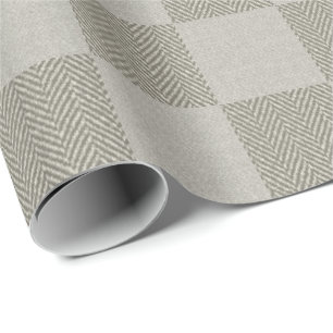 Buffalo Plaid Chequered Fabric Beige and Grey Wrapping Paper