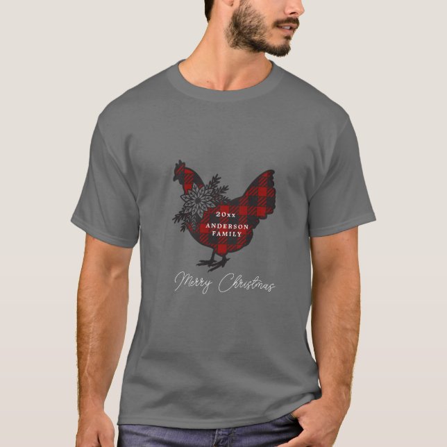 Buffalo plaid Chicken Monogram Holiday T-Shirt (Front)