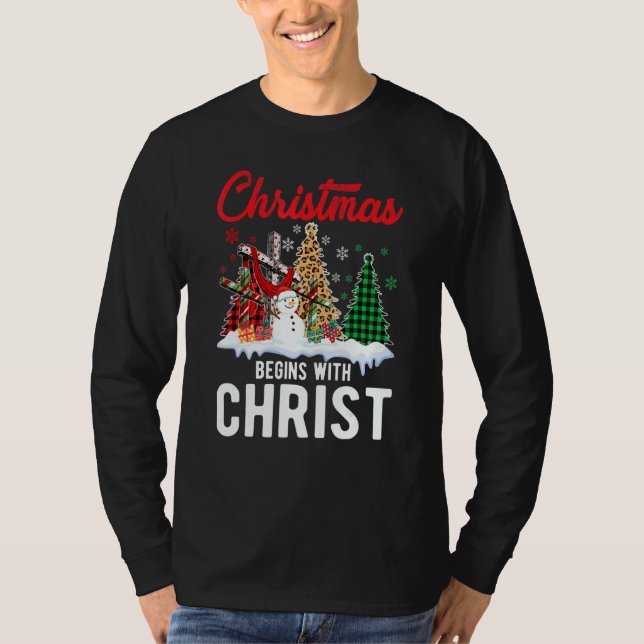 Buffalo Plaid Christian Jesus Christmas Begins Wit T-Shirt (Front)