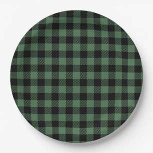 Buffalo Plaid Christmas Black Green Paper Plate