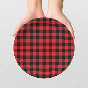 Buffalo Plaid Christmas Black Red Paper Plate