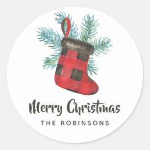 Buffalo Plaid Christmas Classic Round Sticker