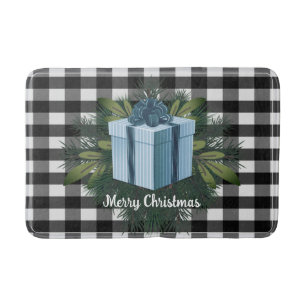 Buffalo Plaid Christmas Gift   Blue Holiday Bath Mat