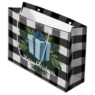 Buffalo Plaid Christmas Gift Blue Large Gift Bag