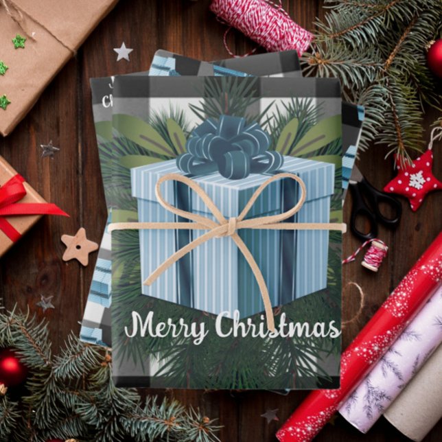 Buffalo Plaid Christmas Gift | Blue Wrapping Paper Sheet (Blue Buffalo Plaid Christmas Gift Wrapping Paper Sheets)