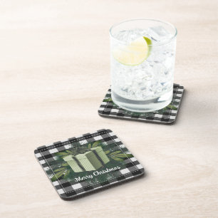 Buffalo Plaid Christmas Gift Green Holiday Coaster