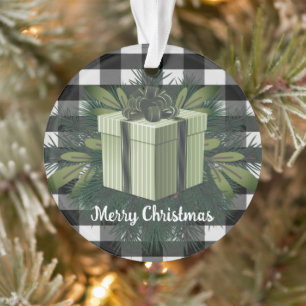 Buffalo Plaid Christmas Gift   Green Ornament