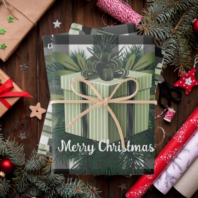 Buffalo Plaid Christmas Gift | Green Wrapping Paper Sheet (Green Buffalo Plaid Christmas Gift Wrapping Paper Sheets)
