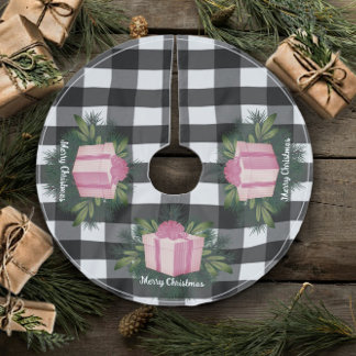 Buffalo Plaid Christmas Gift | Pink Brushed Polyester Tree Skirt