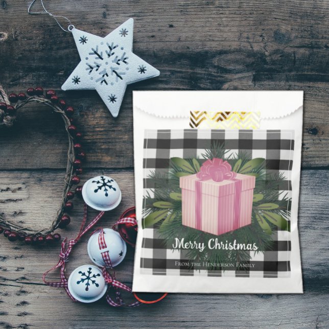 Buffalo Plaid Christmas Gift | Pink Favour Bag (Buffalo Plaid Christmas Gift Favor Bag - Pink)