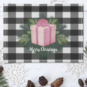 Buffalo Plaid Christmas Gift Pink Holiday Tea Towel