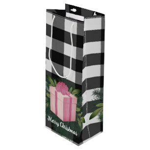 Buffalo Plaid Christmas Gift Pink Holiday Wine Gift Bag