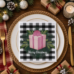 Buffalo Plaid Christmas Gift   Pink Napkin