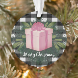 Buffalo Plaid Christmas Gift   Pink Ornament