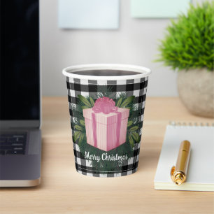 Buffalo Plaid Christmas Gift Pink Paper Cups