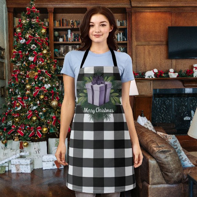 Buffalo Plaid Christmas Gift | Purple Apron (Purple Buffalo Plaid Christmas Gift Apron)
