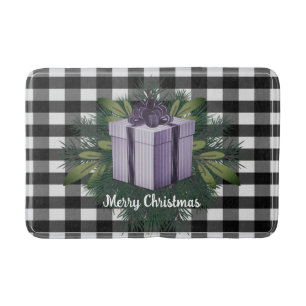 Buffalo Plaid Christmas Gift   Purple Holiday Bath Mat