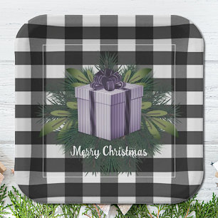 Buffalo Plaid Christmas Gift   Purple Paper Plate