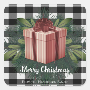 Buffalo Plaid Christmas Gift   Red Christmas Square Sticker