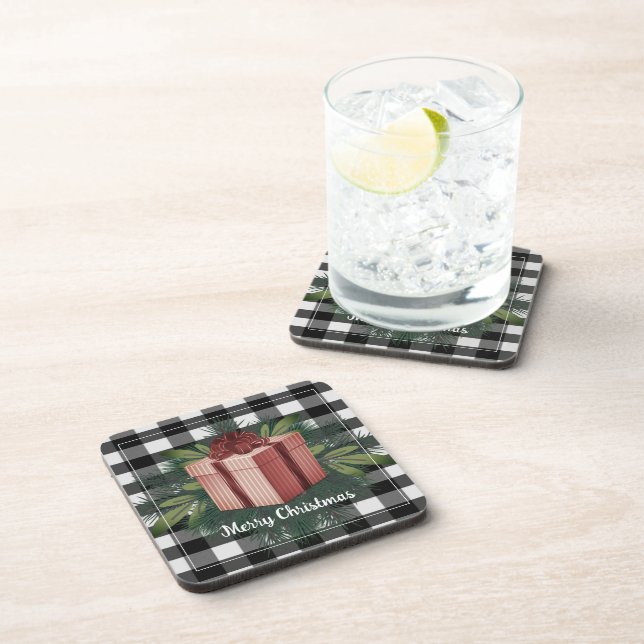 Buffalo Plaid Christmas Gift | Red Holiday Coaster (Right Side)