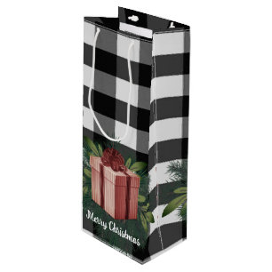Buffalo Plaid Christmas Gift   Red Holiday Wine Gift Bag