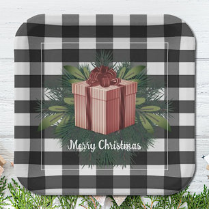 Buffalo Plaid Christmas Gift Red Paper Plate